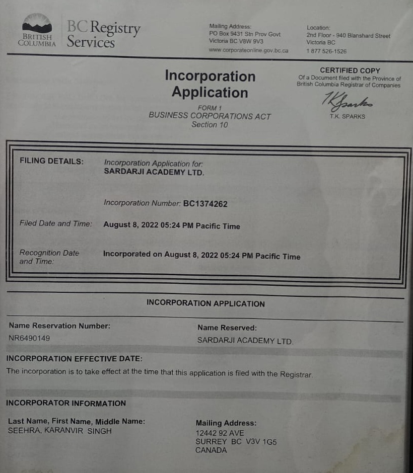 Certificate of Incorporation